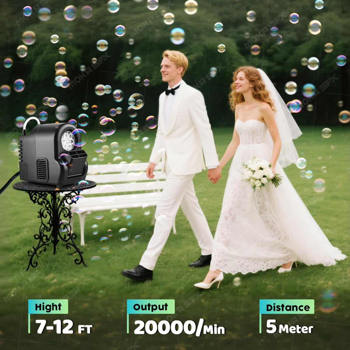 Moka Intelligent Fuel-efficient Bubble Machine with Remote Control & Battery Option - 5M Bubble Range,Continuous Operation for Halloween Party Christmas Holiday Events (Bubble)