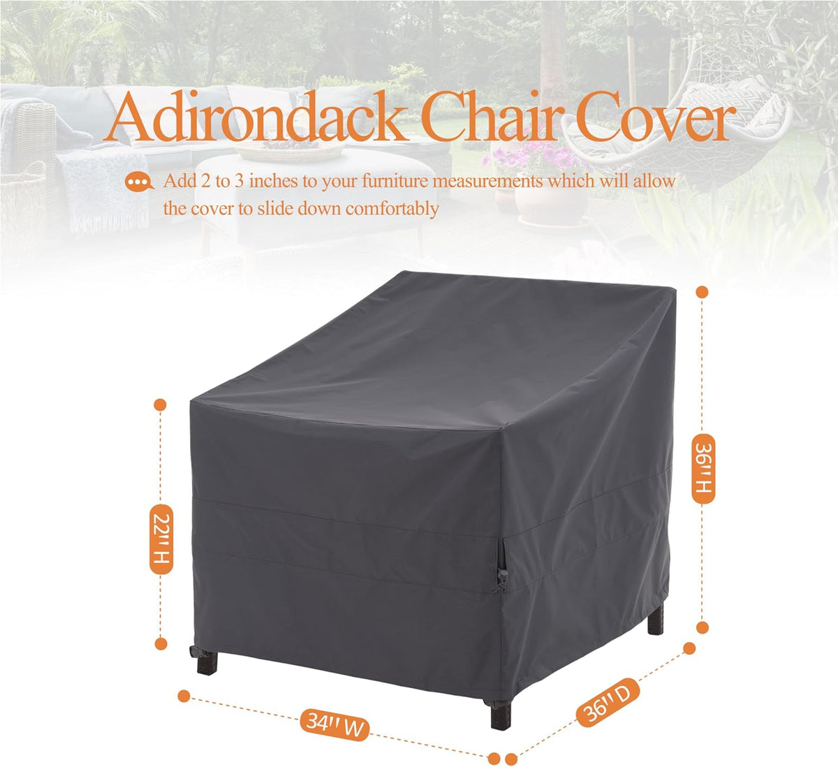 WJ-X3 Grey Patio Chair Covers Heavy Duty, 34" W x 36" D x 36" H, 2 Pack