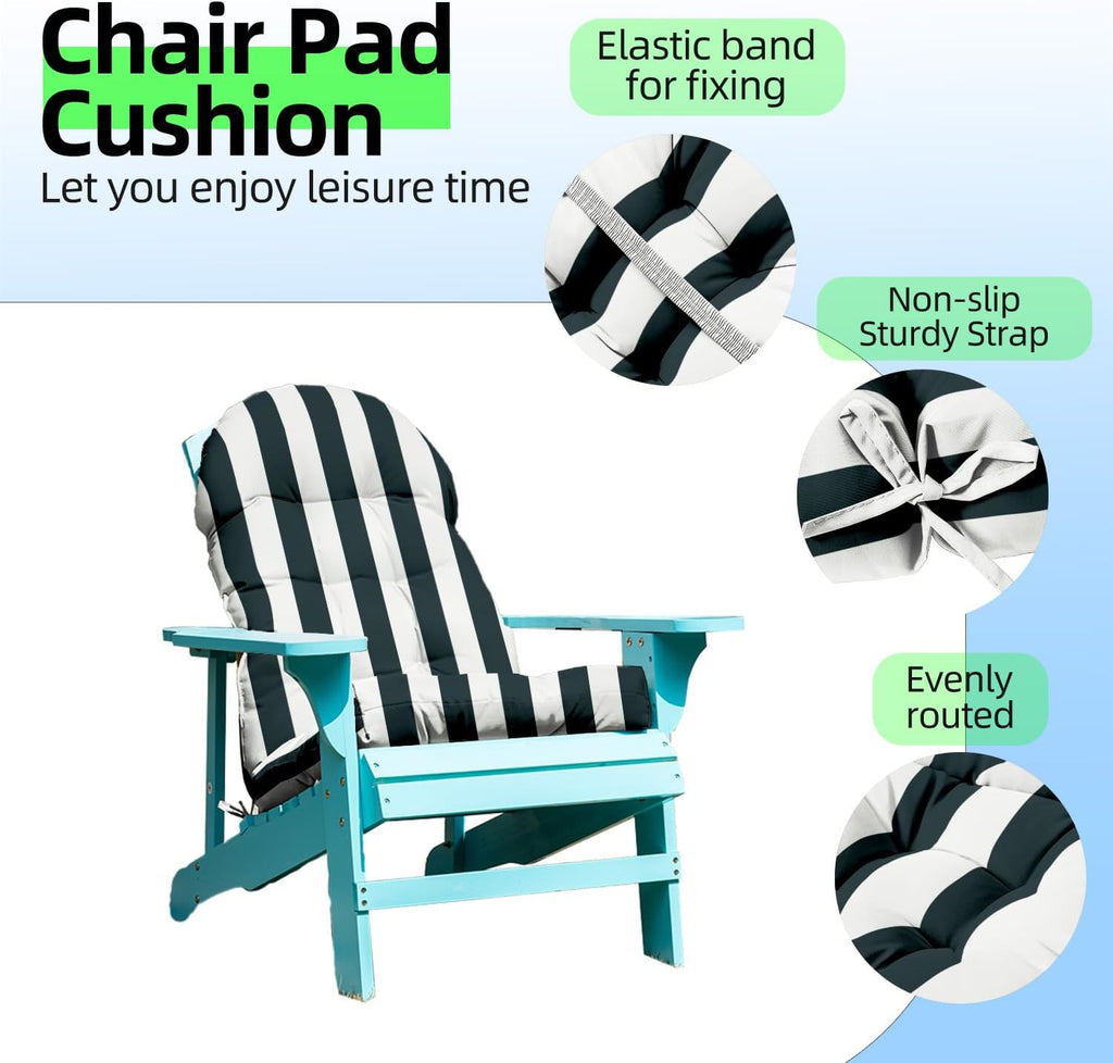 Adirondack Chair Cushions 44x19x4 in Set of 2, Dark Blue Stripe