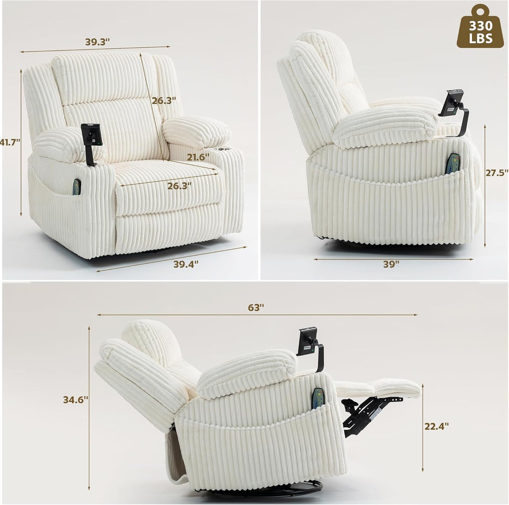 SINCRUMI Power Swivel Rocker Recliner with Dual Motor Adjustable Headrest