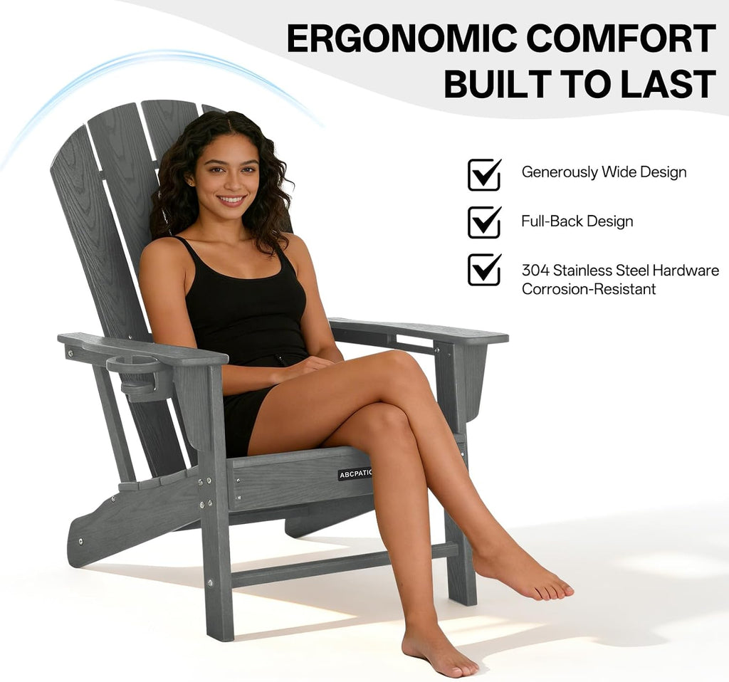 Oversized Adirondack Chair HDPE Cup Holders Heavy Duty Woodgrain Dark Gray