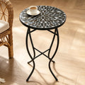 MUMTOP 14" Mosaic Outdoor Side Table, Small Round Patio Accent Table,Black
