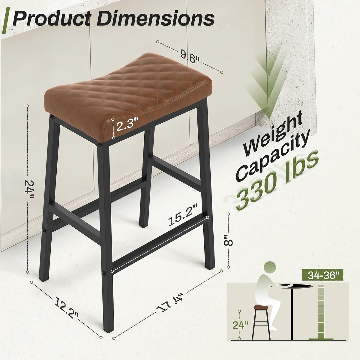 counter height bar stools set of 3, saddle shown in use