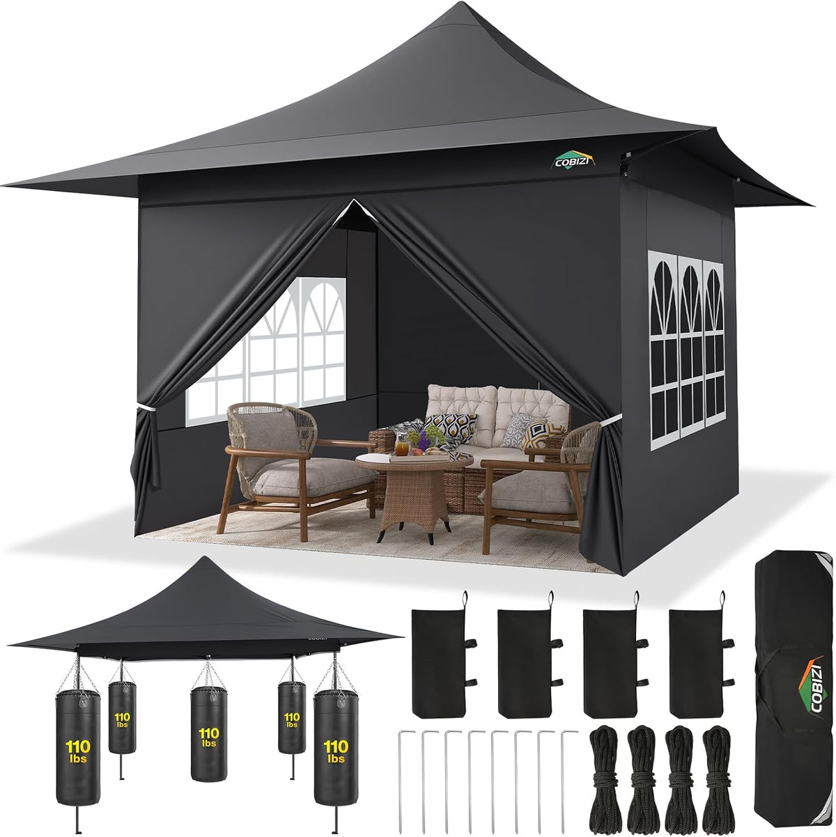 COBIZI 13x13 Pop up Canopy with 4 Sidewalls, Heavy Duty Tent for Parties
