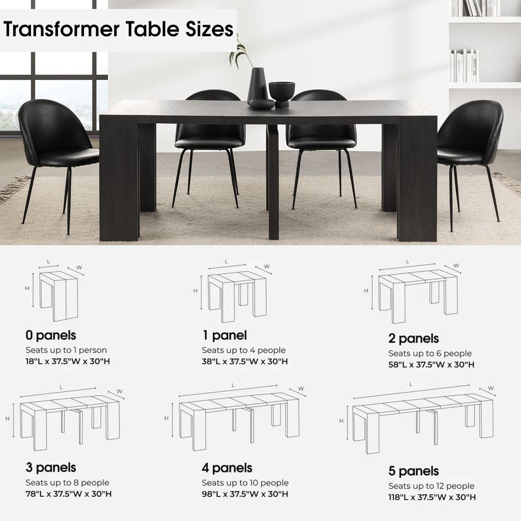 Transformer Table Solid Wood Extendable Dining Table, Black