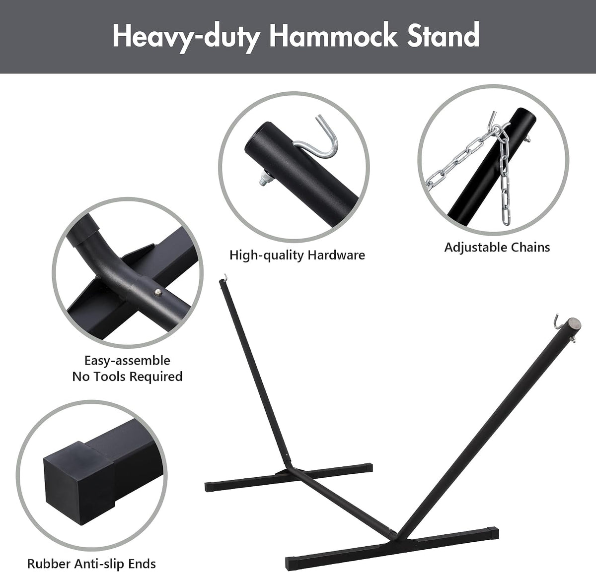 ANOW Heavy Duty Hammock with 12 Feet Stand Included, Quilted Hammock, Gray