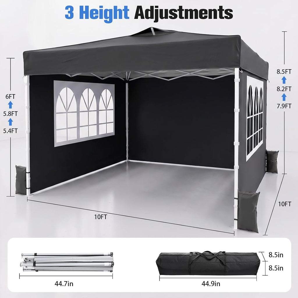 10x10 Pop Up Canopy Tent with Dual Vented Roof, One Push Setup, Black