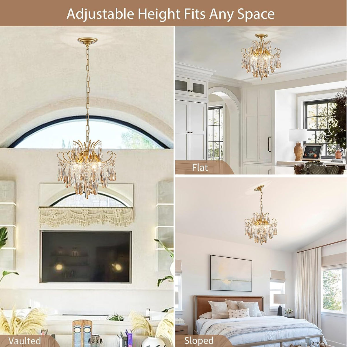 gold crystal chandeliers for dining room 4-light modern, close-up detail