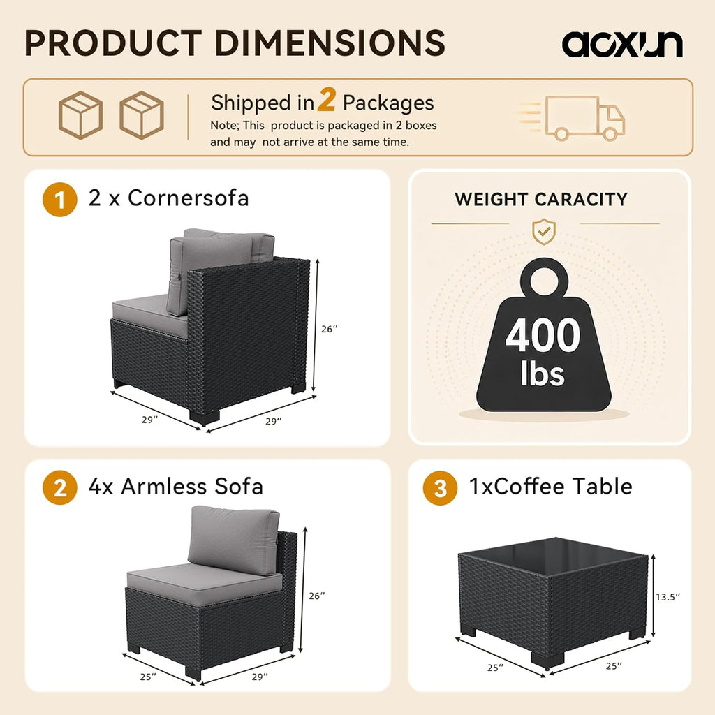 Aoxun 7-Piece Outdoor Furniture, Patio Furniture Sets with Thick Cushions, Wicker Conversation Set Sectional Sofa for Backyard, Poolside, Garden