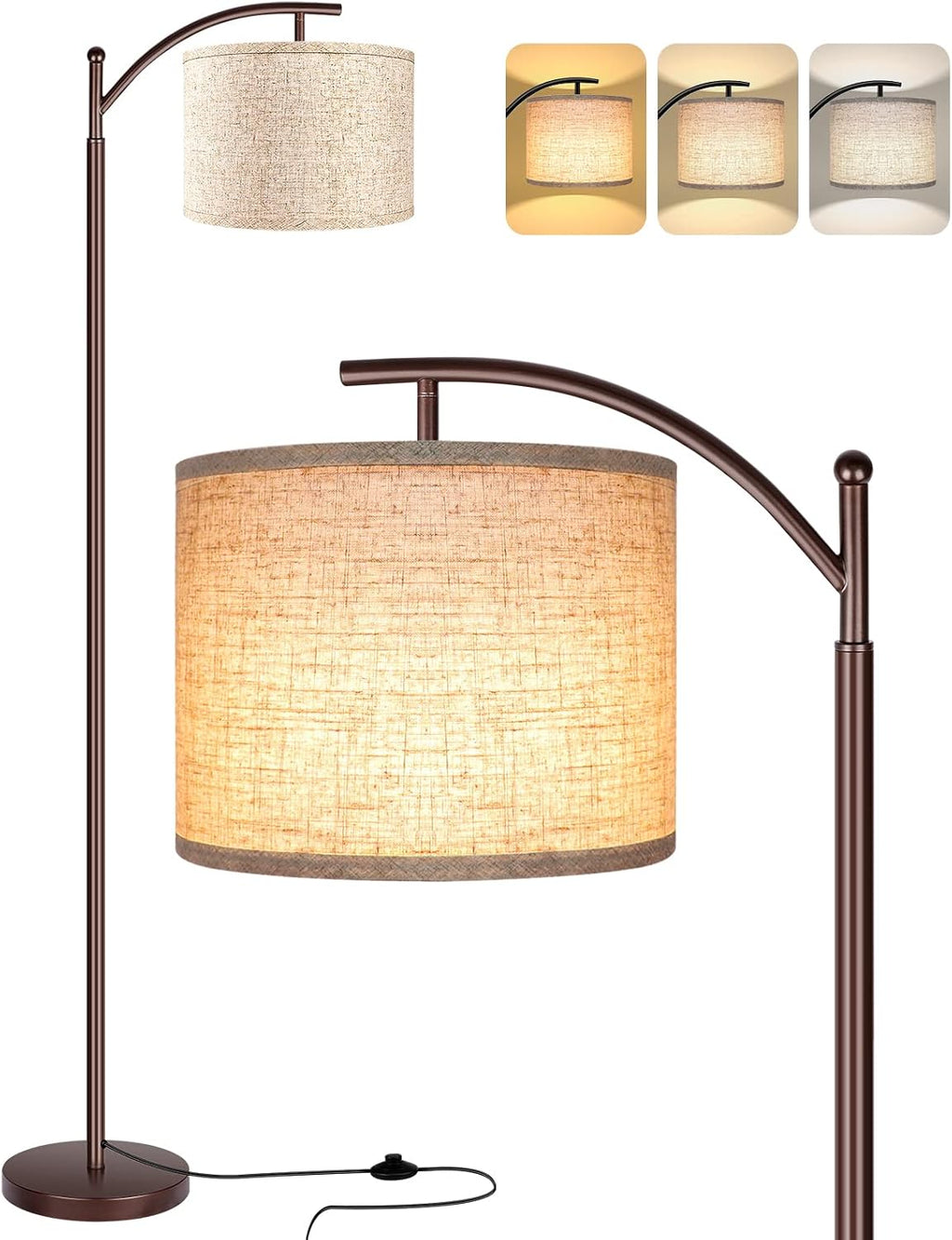 Floor Lamp for Living Room, LED Standing Lamp Tall Industrial Floor Lamp Reading for Bedroom, Office (9W LED Bulb, Beige Lampshade Included) -Oil-Rubbed Bronze
