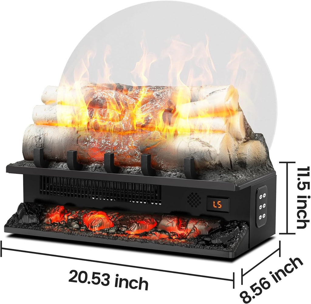 21" Freestanding Electric Fireplace Log Set with Cracking Sound, Fireplace Insert Heater with 8H Timer, 750w/1500w, 5 Flame Brightness & 5 Flicker Speeds, Overheat Protection, Remote Control