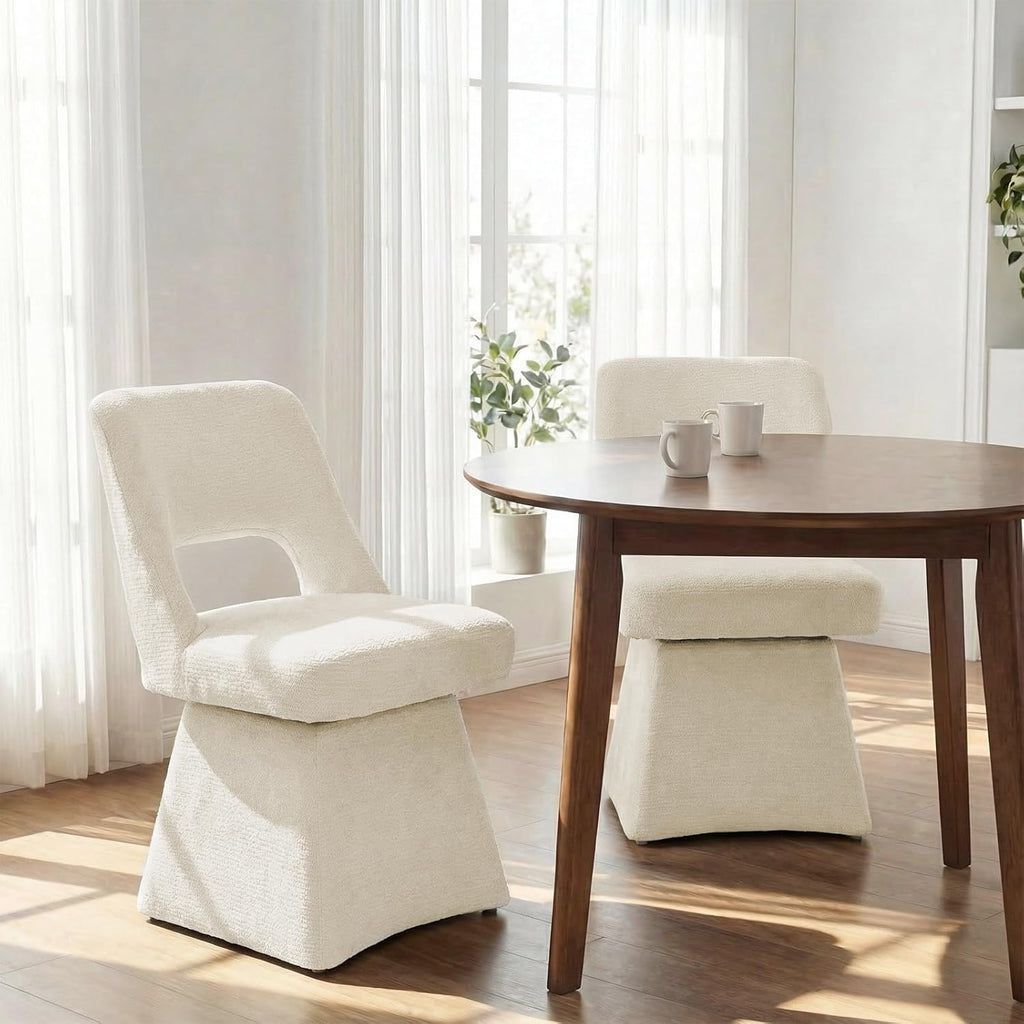 VKNOW Upholstered Swivel Dining Chair with Curved Open Back