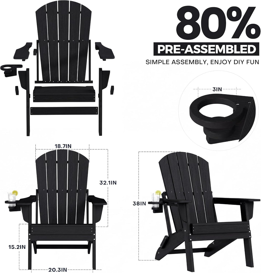 Plawdlik Folding Adirondack Chair Set of 4, Adjustable 3-Position, Black (Set of 2)