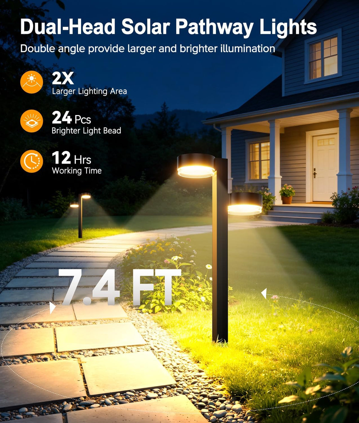Bright Solar Pathway Lights Outdoor, 6 Pack with 144 LEDs Garden Lights Solar Powered Path Lights Up to 15 Hrs, Auto On/Off Waterproof Outdoor Solar Light for Yard Walkway Driveway Patio Lawn