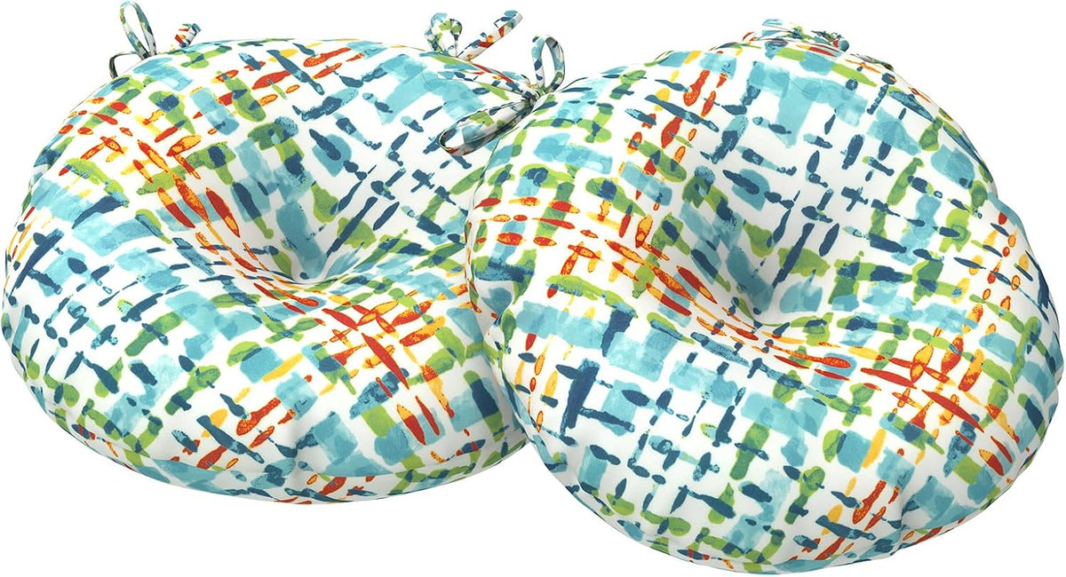Outdoor Bistro Chair Cushions, Water Repellent Furniture Chair Pads Set of 2, Round Pillow for Decoration Home and Garden, 15”x15”x4”, Acapa Opal Geometric