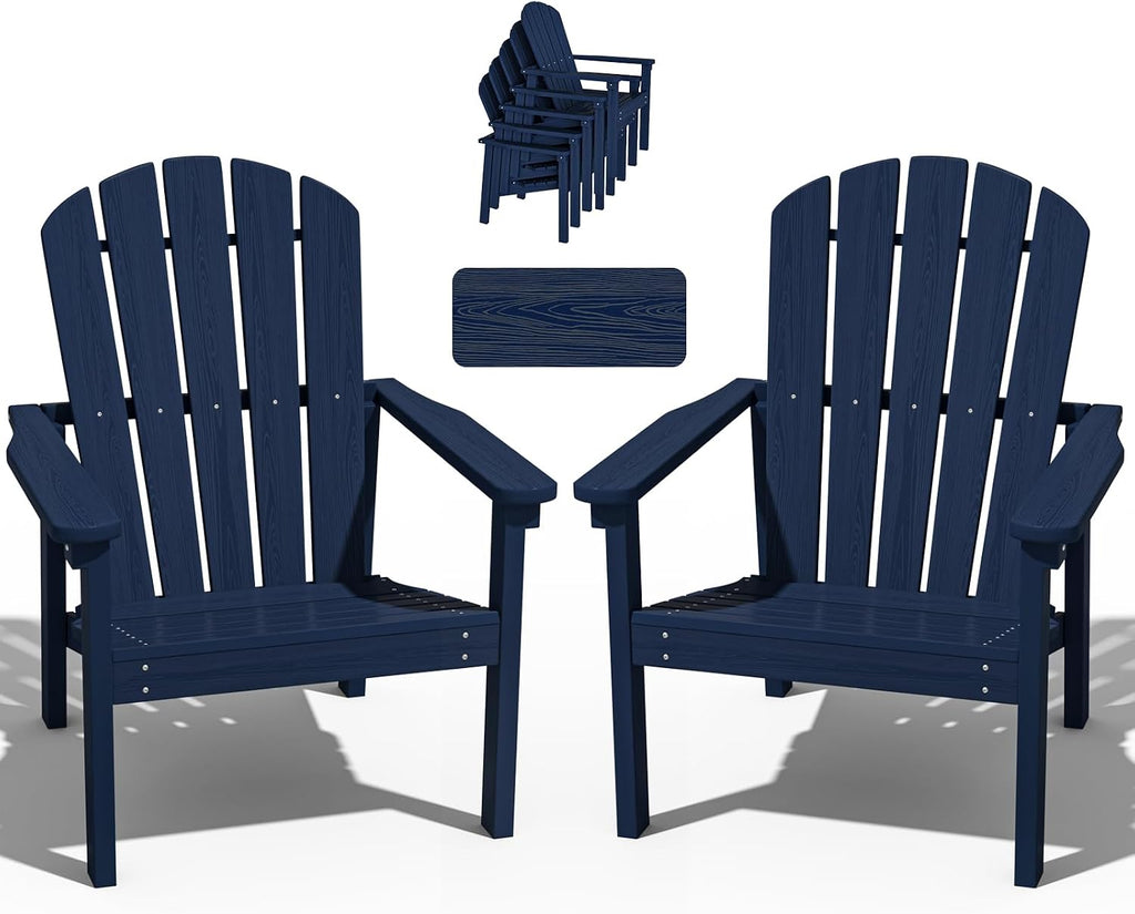 nevilywood Stackable Adirondack Chair, HDPE Outdoor Chair Set of 2, Navy