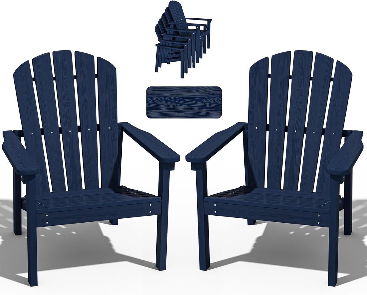 nevilywood Stackable Adirondack Chair, HDPE Outdoor Chair Set of 2, Navy