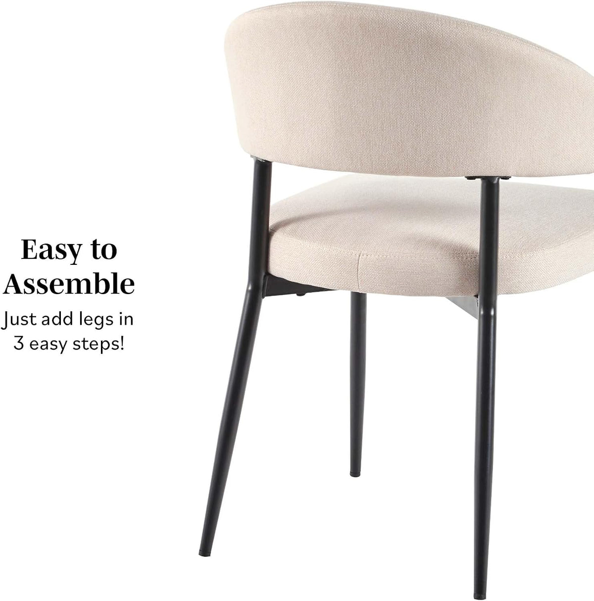 Walker Edison Modern Curved Back Upholstered Dining Chair with High-Performance Woven Upholstery and Powder Coated Steel Base, 2pk, Ivory
