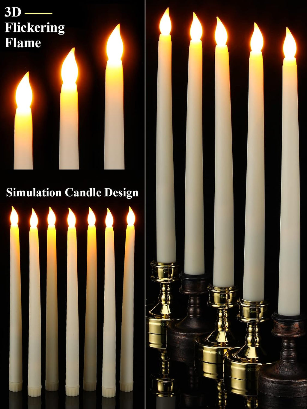 Treela 72 Pcs Flameless LED Taper Candles Bulk 11 Inch,Classic,Ivory