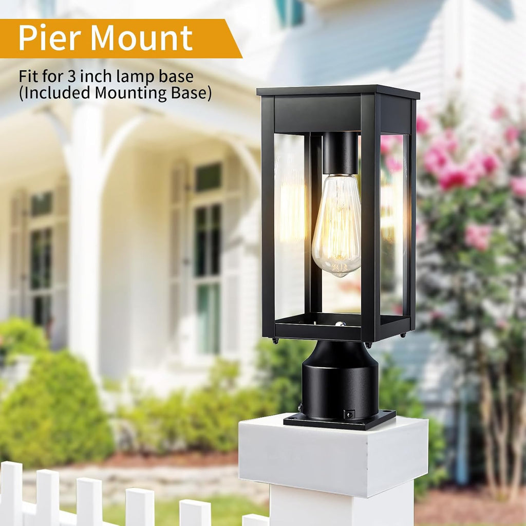 15.5'' Outdoor Solar Post Light, Dusk to Dawn Solar Lamp Post, Black