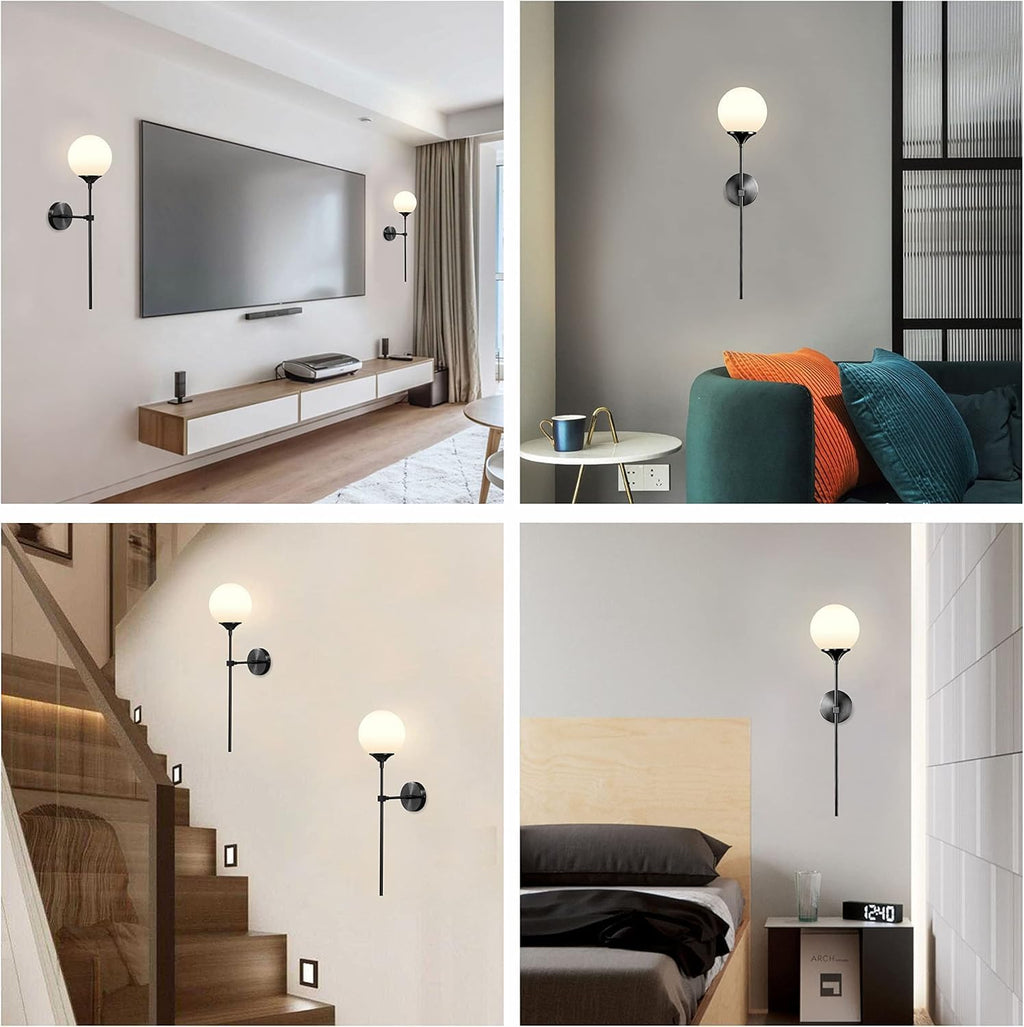 kco frosted white glass globe wall sconce mid, front angle view