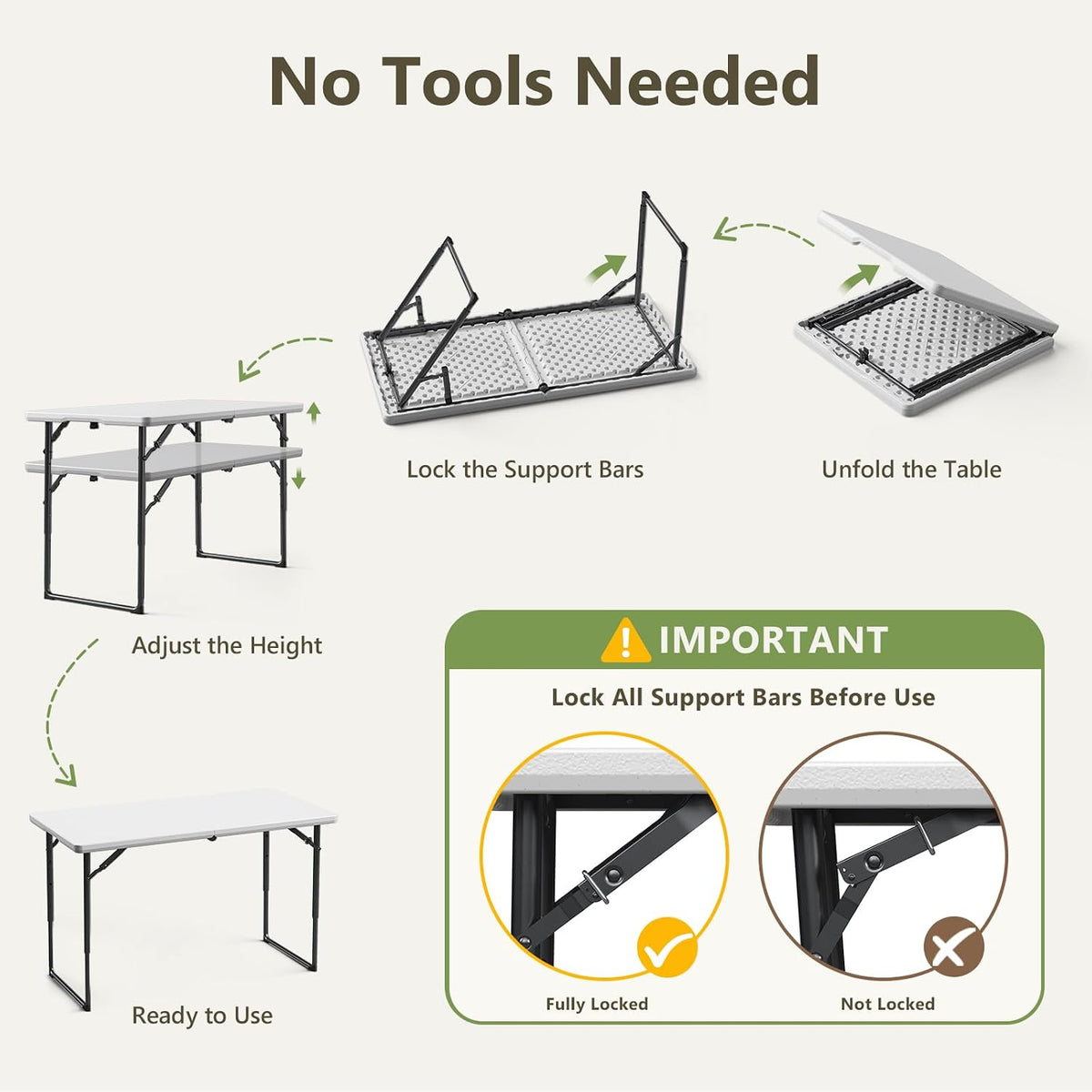 Folding Table, 4 FT Foldable Plastic Table with Adjustable Height, Heavy Duty Fold in Half Utility Table, Portable Picnic Table for Camping, Parties, RV Travel, Banquet