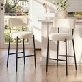 Furniliving 28'' Bar Stools Set of 2, Modern Boucle Counter Height Bar Stools with Ergonomic Curved Back, Upholstered Kitchen Stools, Barstools for Kitchen Island, Bar, Cafe, White
