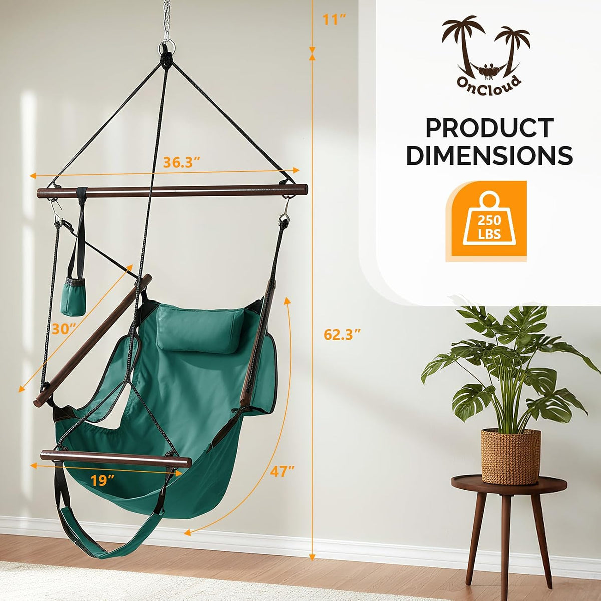 ONCLOUD Upgraded Unique Hammock Hanging Sky Chair, Air Deluxe Swing Seat with Rope (Green)