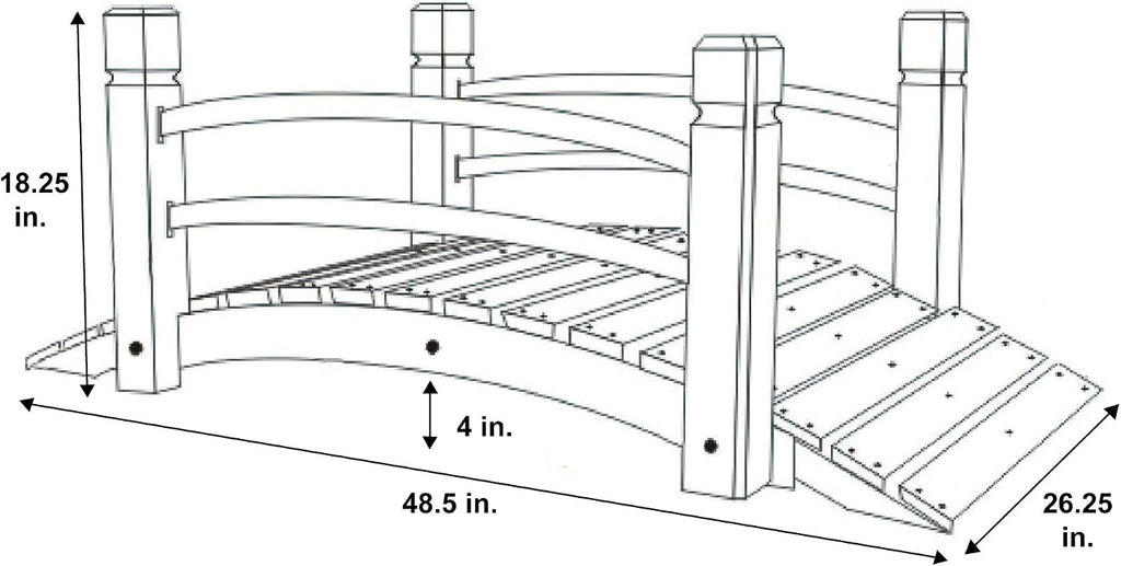 Shine Company 4980N 4 Ft. Cedar Wood Garden Bridge with Side Rails, Natural