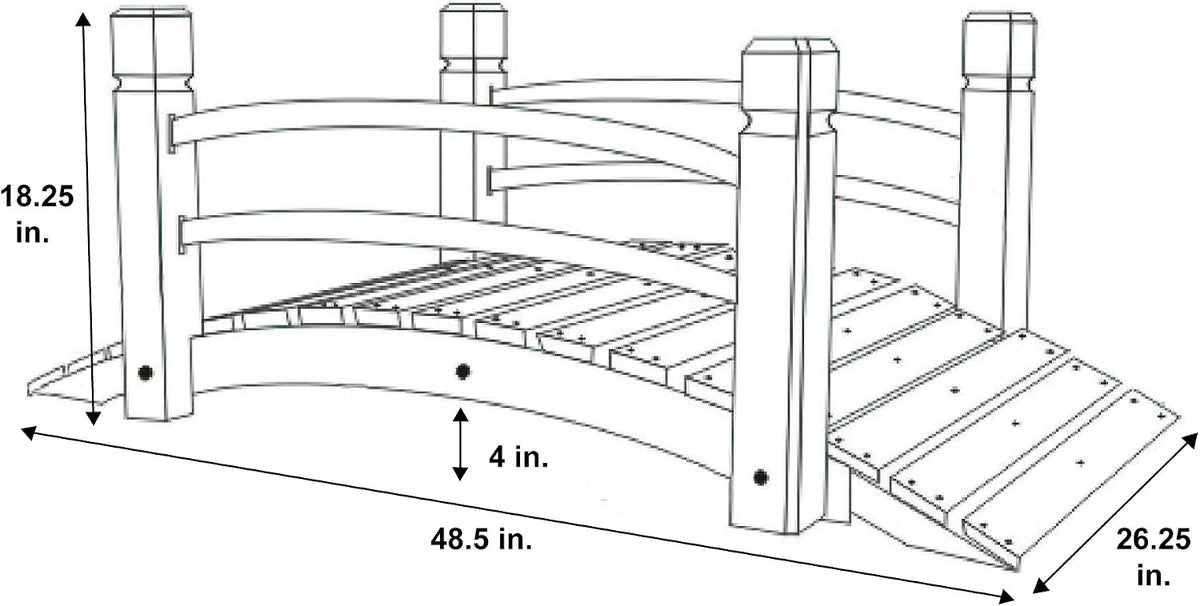 Shine Company 4980N 4 Ft. Cedar Wood Garden Bridge with Side Rails, Natural
