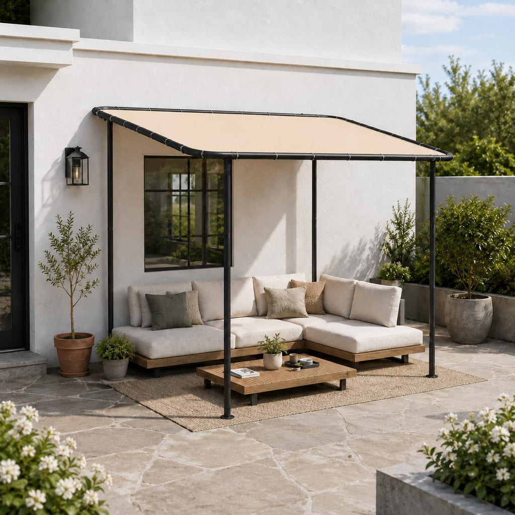 aoxun 10x6 lean to canopy,freestanding sloped roof pergola shown in use