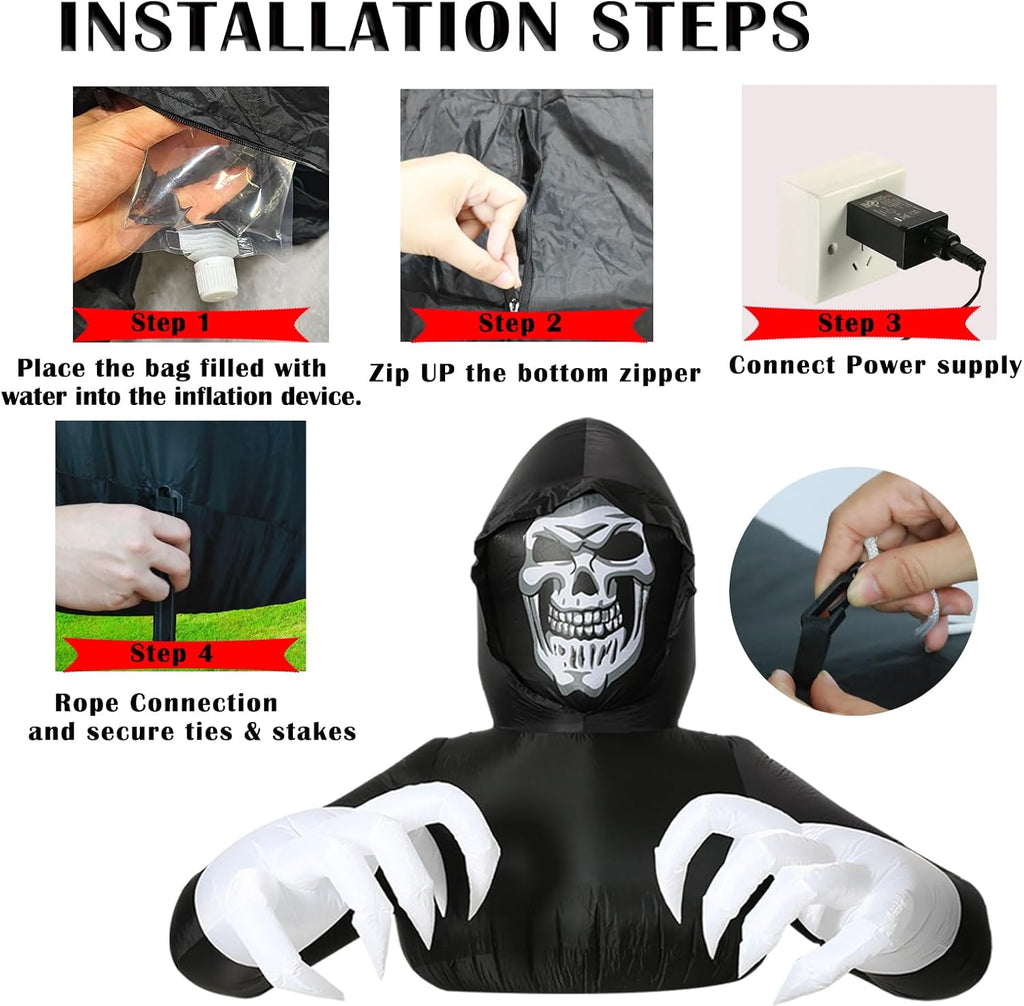 6.8FT Width Inflatables Grim Reaper Outdoor Halloween Decoration Blow Up for Yard Decorations, Garden, Lawn Black