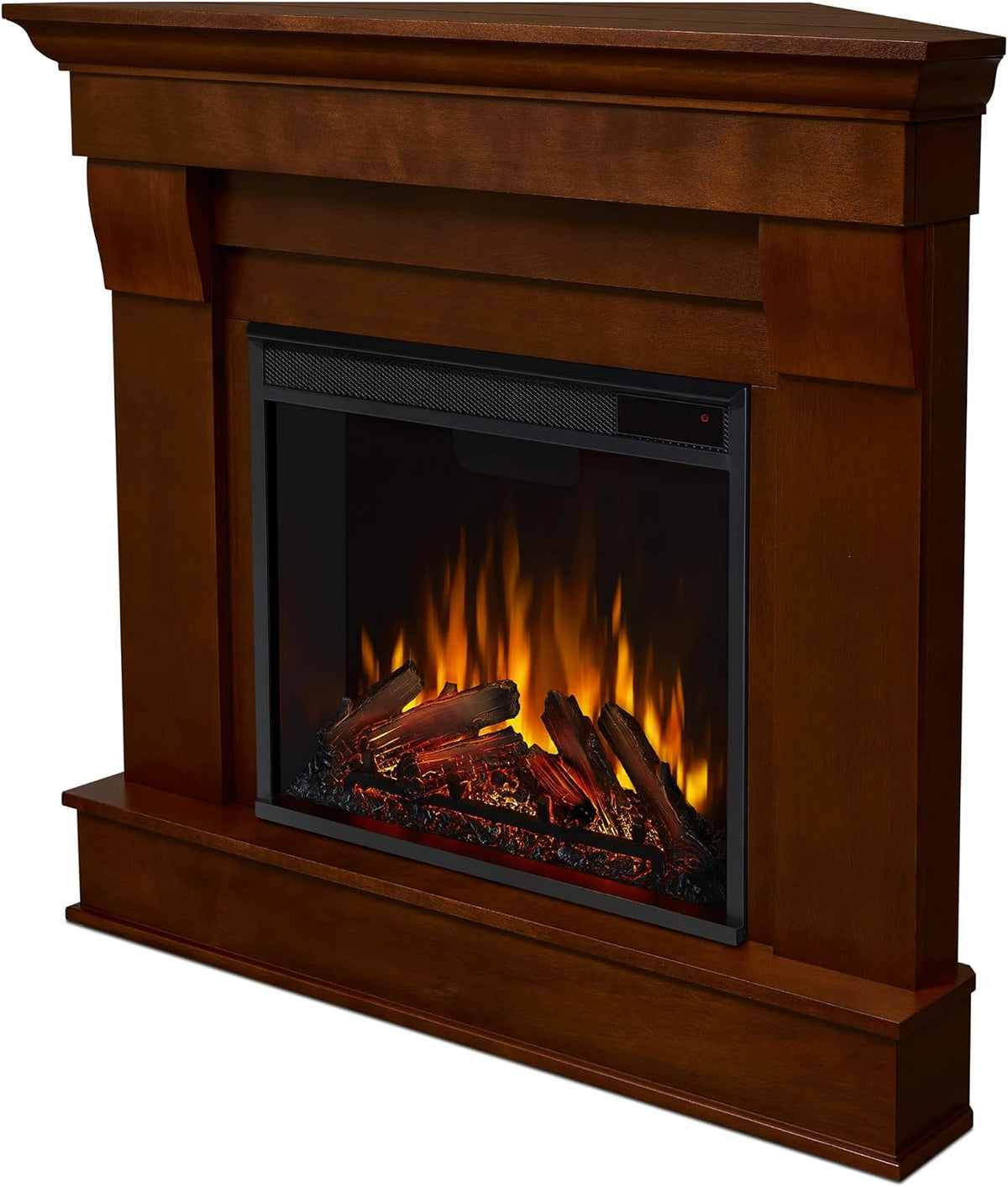 Real Flame Chateau 41" Corner Electric Fireplace with Mantel for Living Room or Bedroom, Replaceable Fireplace Insert Heater, Realistic Log and Flame Effect, Remote Control, Timer.