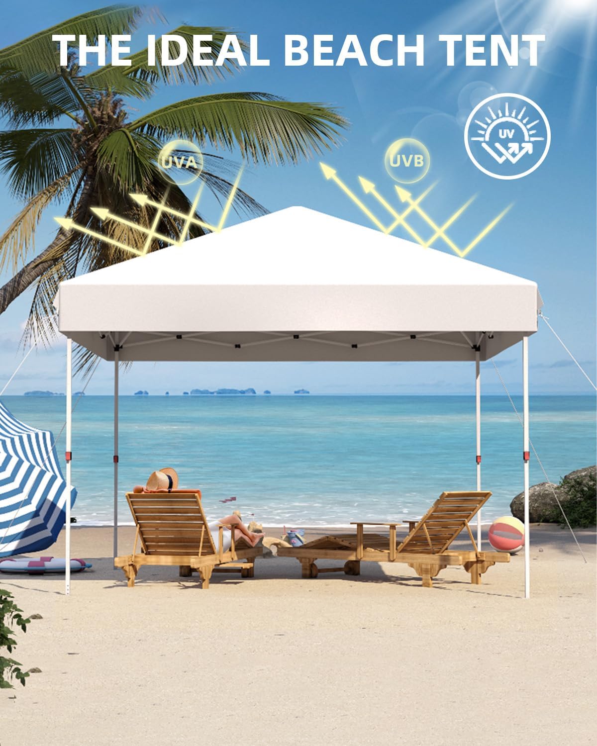 Garvee 10x10 Pop Up Canopy, Beach Ten with One Push Setup, Pure White