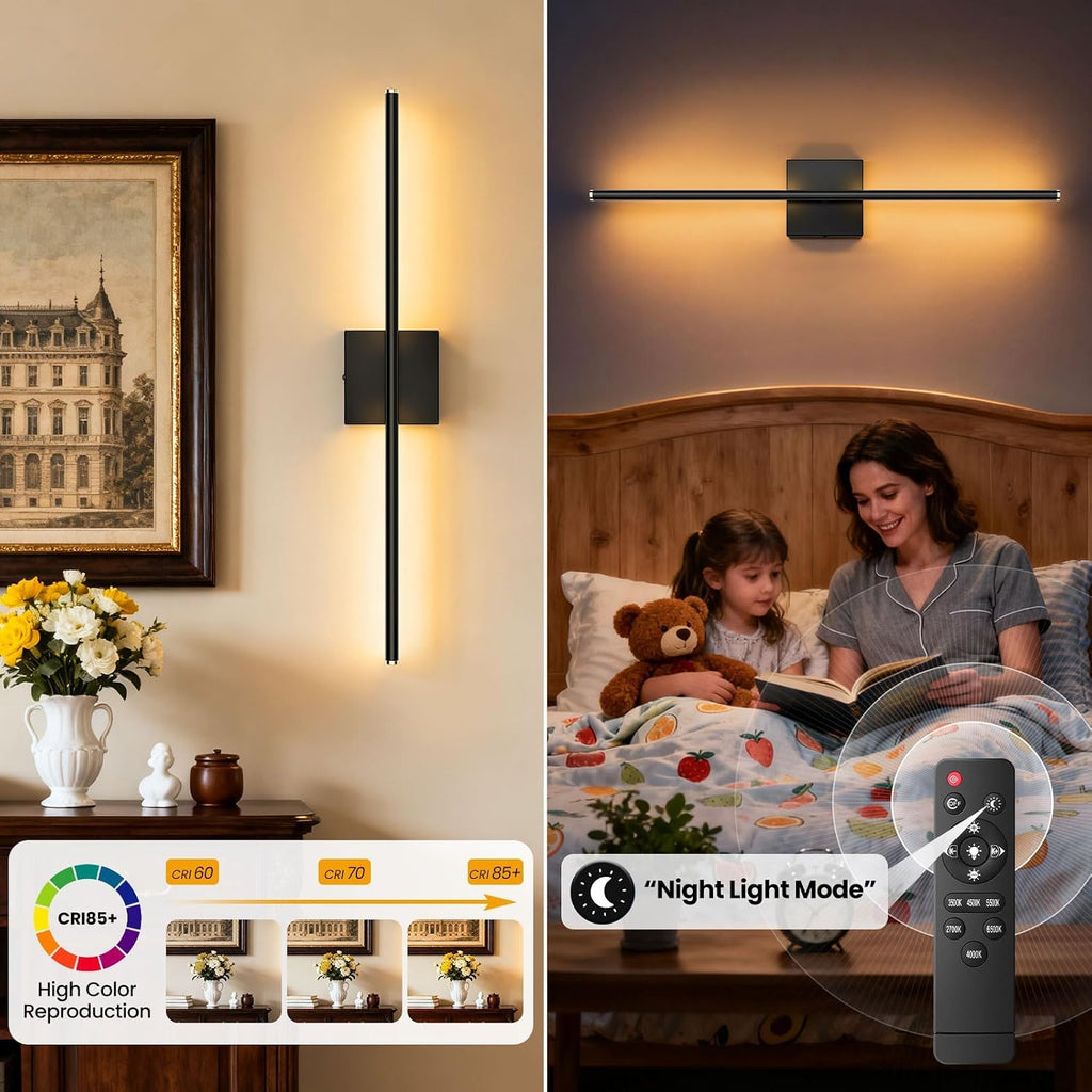 ZZXX 28 Inch Hardwired Wall Sconces Set of Two, Modern Black Wall Lights