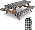 7ft 84" Picnic Table and Bench Cover, 3 Pack, Black-White Checkered