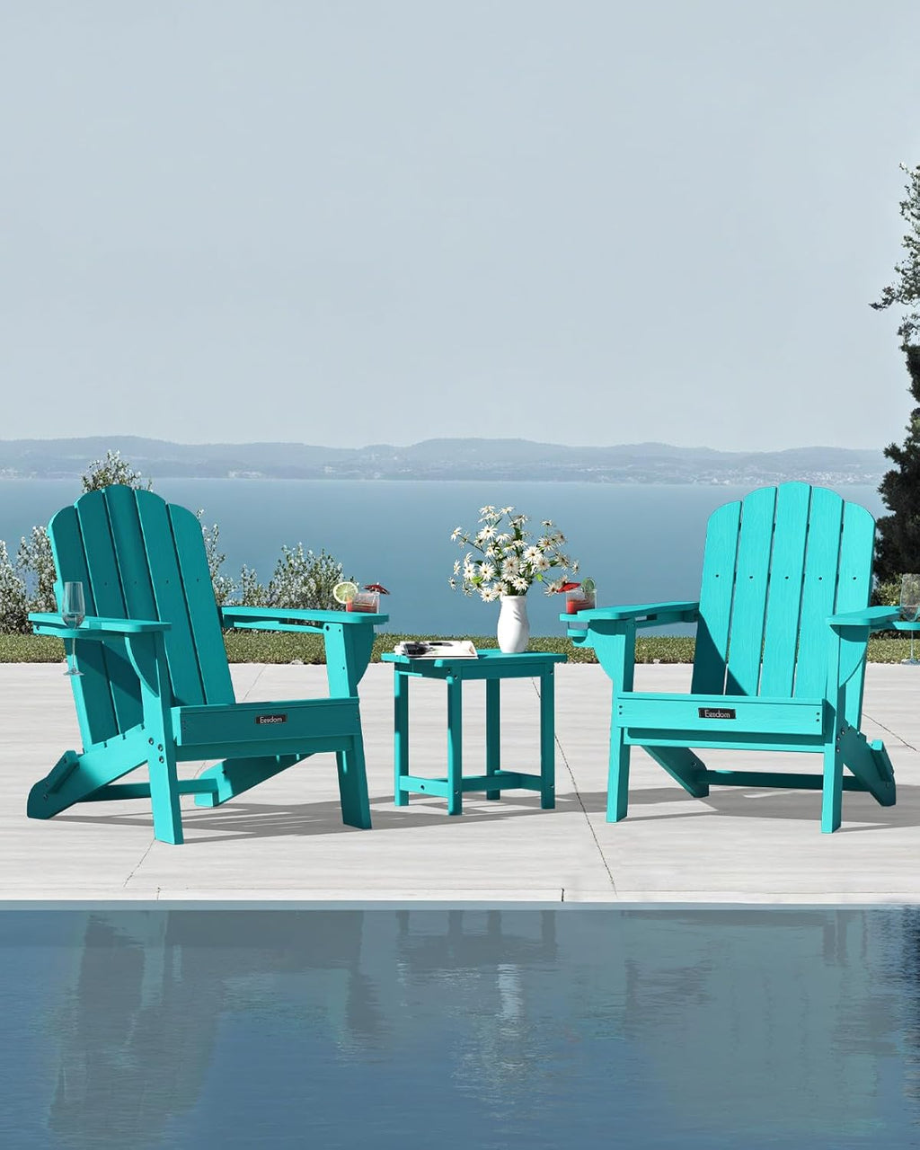 Folding Adirondack Chairs Set of 2, HDPE Outdoor Chair with 2 Cup Holders
