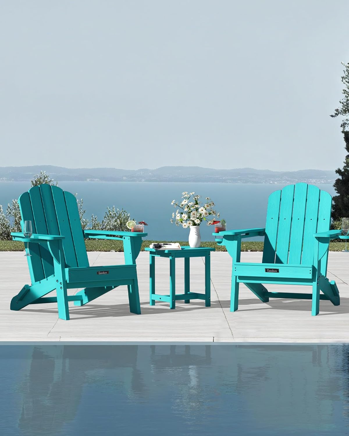 Folding Adirondack Chairs Set of 2, HDPE Outdoor Chair with 2 Cup Holders