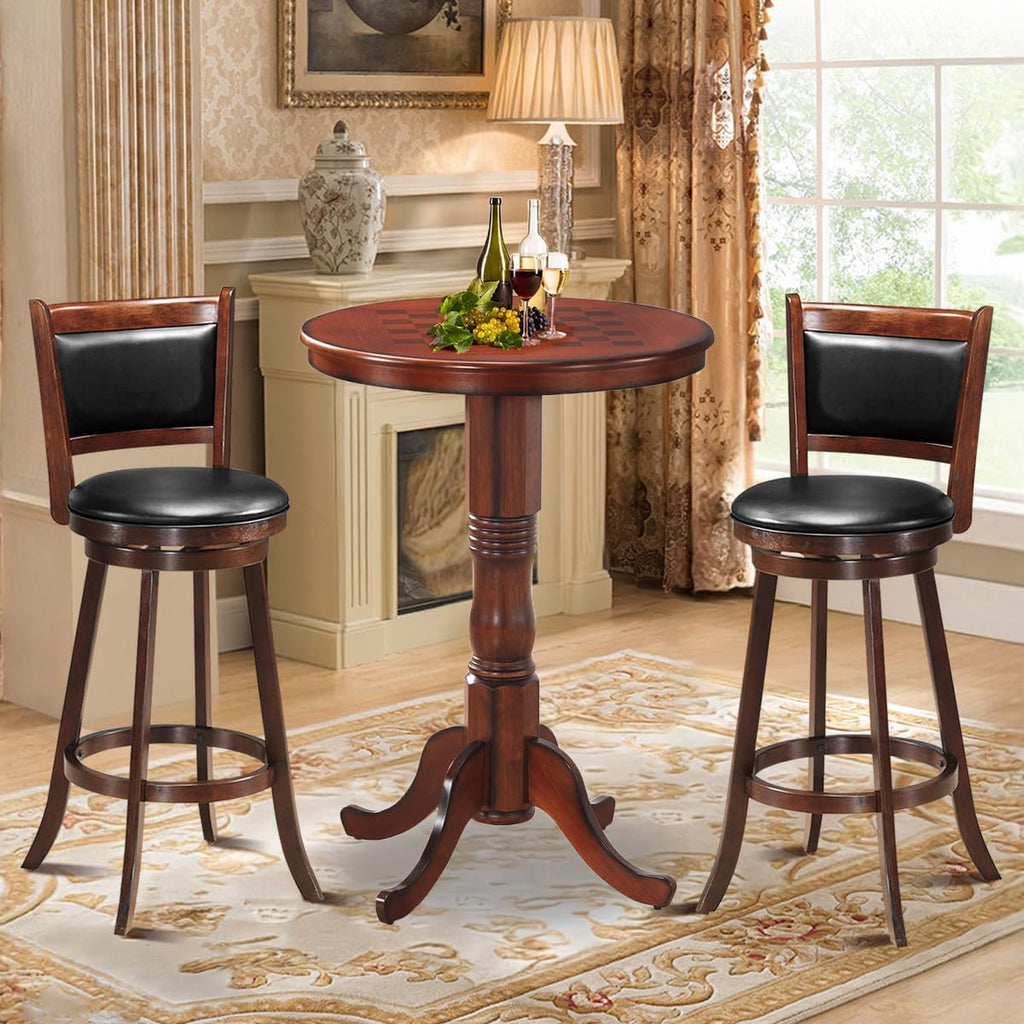 ERGOMASTER 3-Piece Dining Table Set for 2, Compact Round Table with Swivel Bar Stools, Retro Style Kitchen and Dining Room Furniture for Small Spaces, Rectangle Back