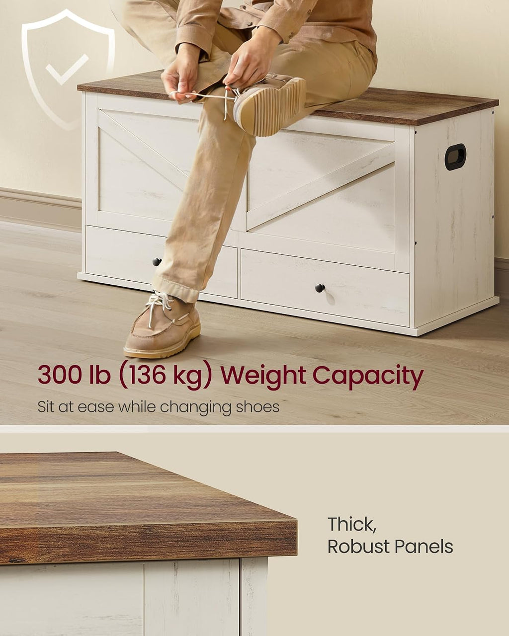 VASAGLE Storage Chest with 2 Fabric Drawers, 15.7 x 39.4 x 19.9 Inches