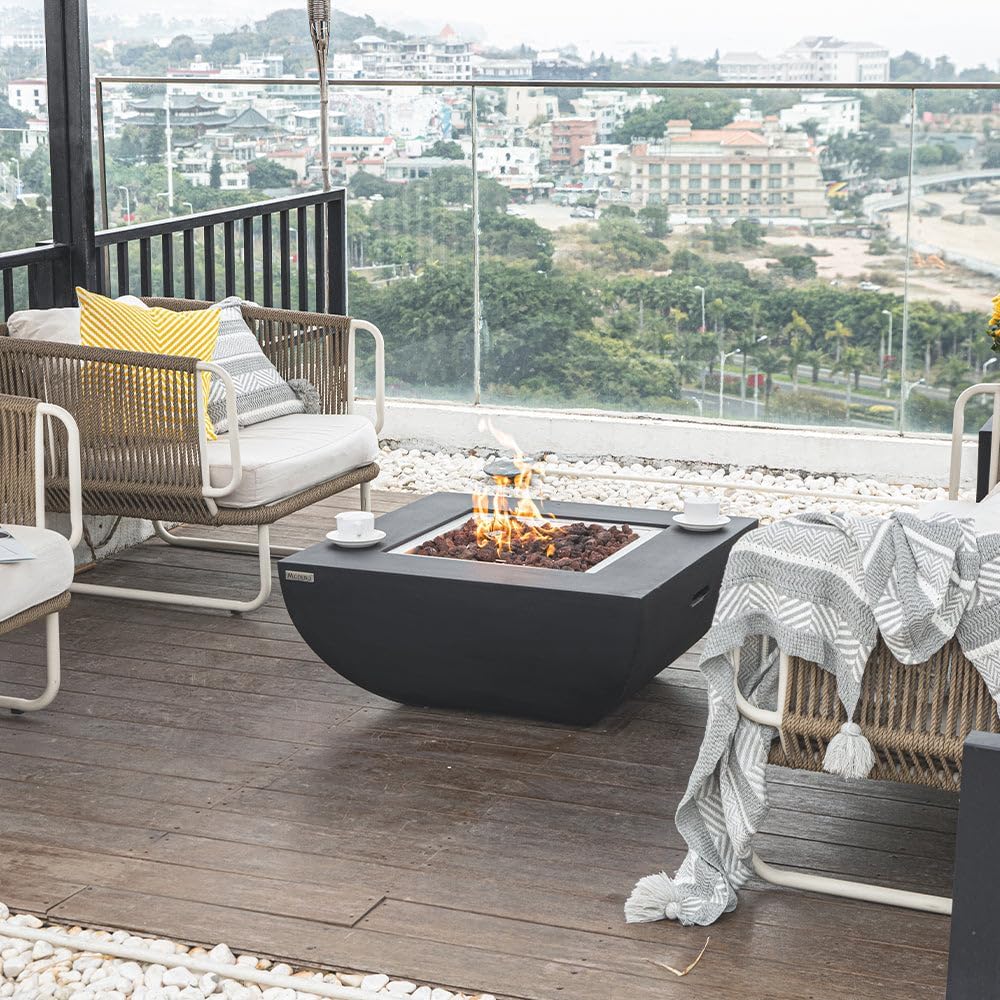 Aurora Fire Table Outdoor Fire Pit 34" x 34" Cast Concrete Firepit Includes Lava Rocks 45,000 BTUs Outdoor Fireplace for Patio Furniture Set, Deck, Porch, Outdoor Heater - Natural Gas