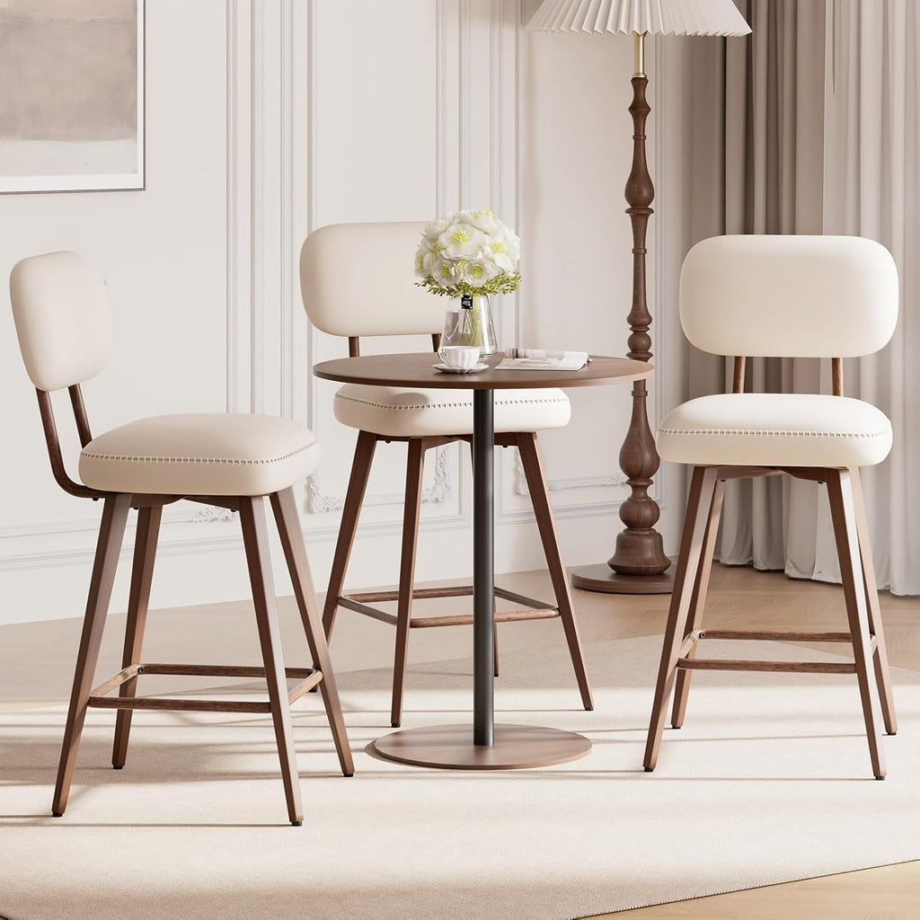 MALOL 26“ PU Leather Swivel Bar Stools Set of 3, Beige