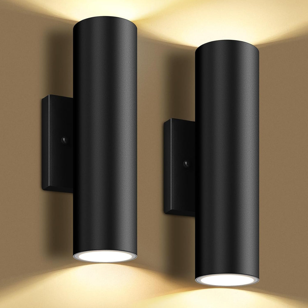 GoBright Outdoor Wall Lights, 12W Integrated LED Cylinder Up Down Lights