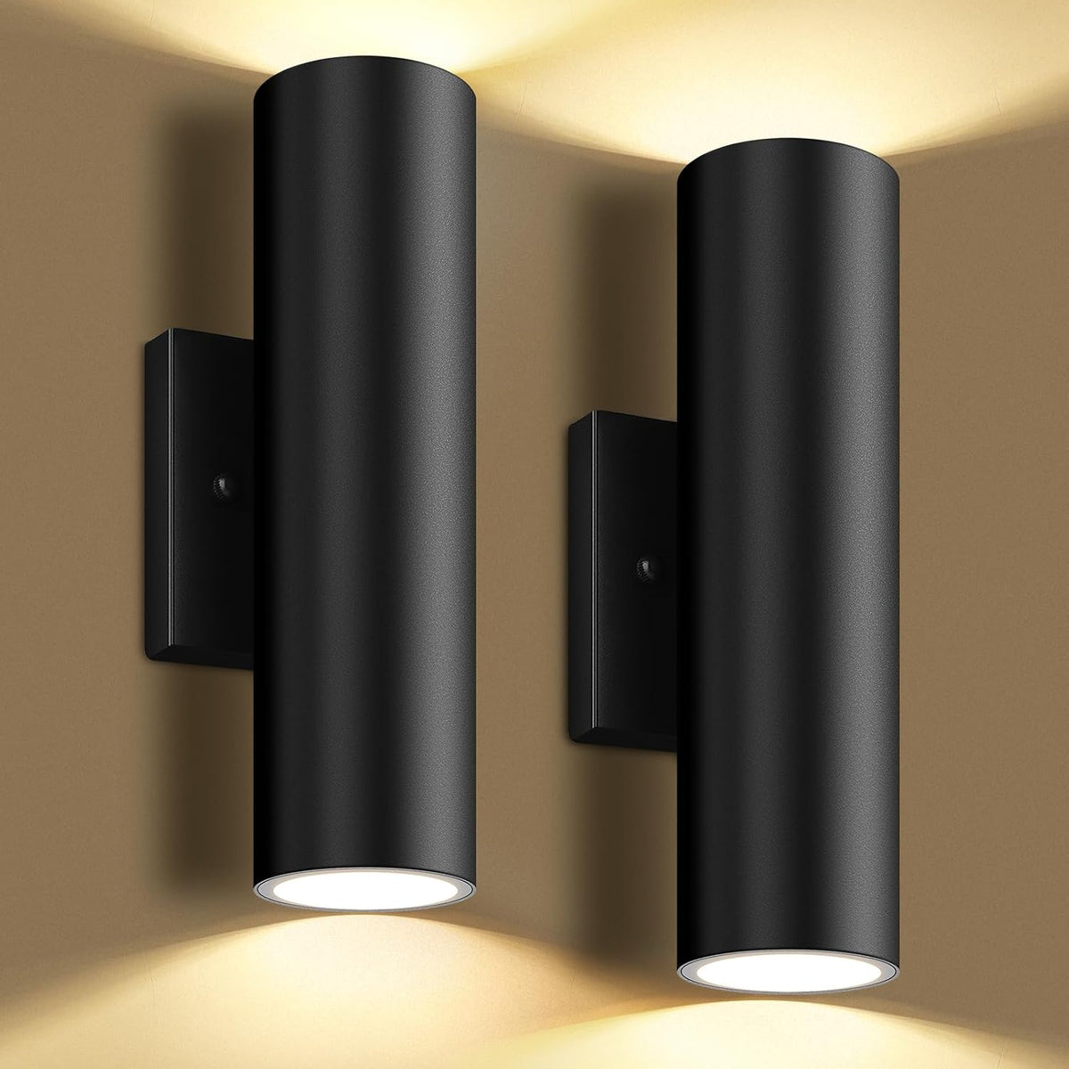 GoBright Outdoor Wall Lights, 12W Integrated LED Cylinder Up Down Lights