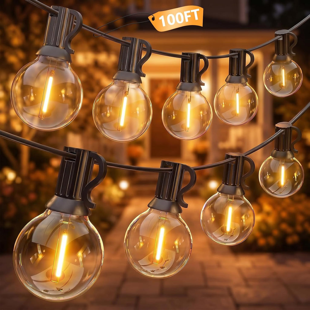 100FT Outdoor String Lights - Shatterproof G40 LED Bulbs, Waterproof Connectable Patio String Lights for Outside Backyard, Wedding & Bistro Party Decor, Warm White 2700K (50 Bulbs + 2 Spare)