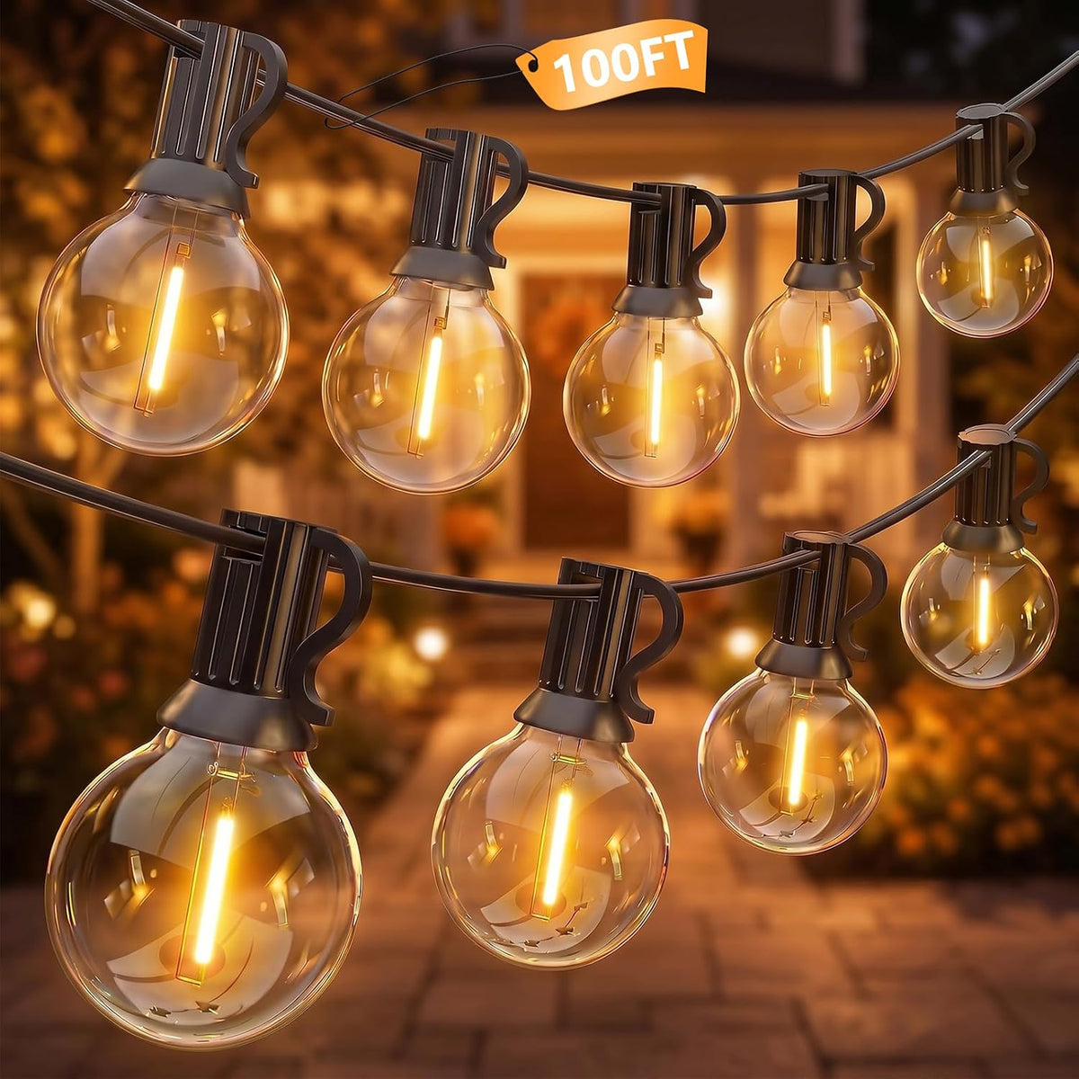 100FT Outdoor String Lights - Shatterproof G40 LED Bulbs, Waterproof Connectable Patio String Lights for Outside Backyard, Wedding & Bistro Party Decor, Warm White 2700K (50 Bulbs + 2 Spare)
