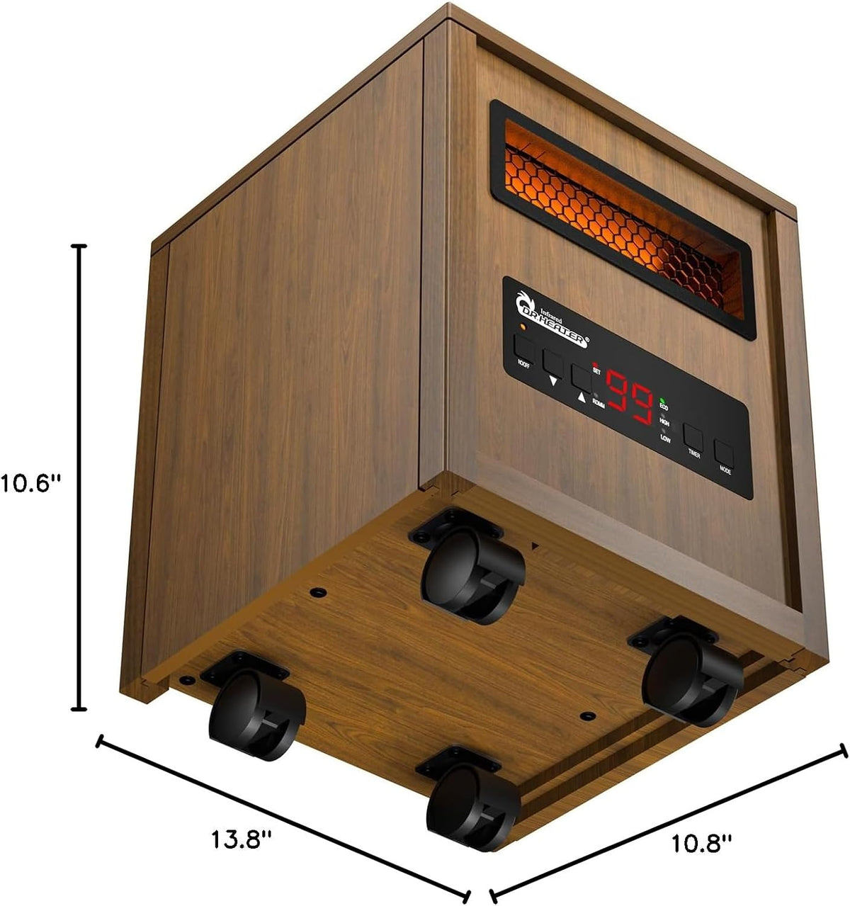 DR. Infrared Heater DR-123 Indoor Portable Space Heater with Remote Control, 1500W Dual Heating, 4 Wheels for Mobility, Programmable Timer, Thermostat, Ultra Quiet, Coffee