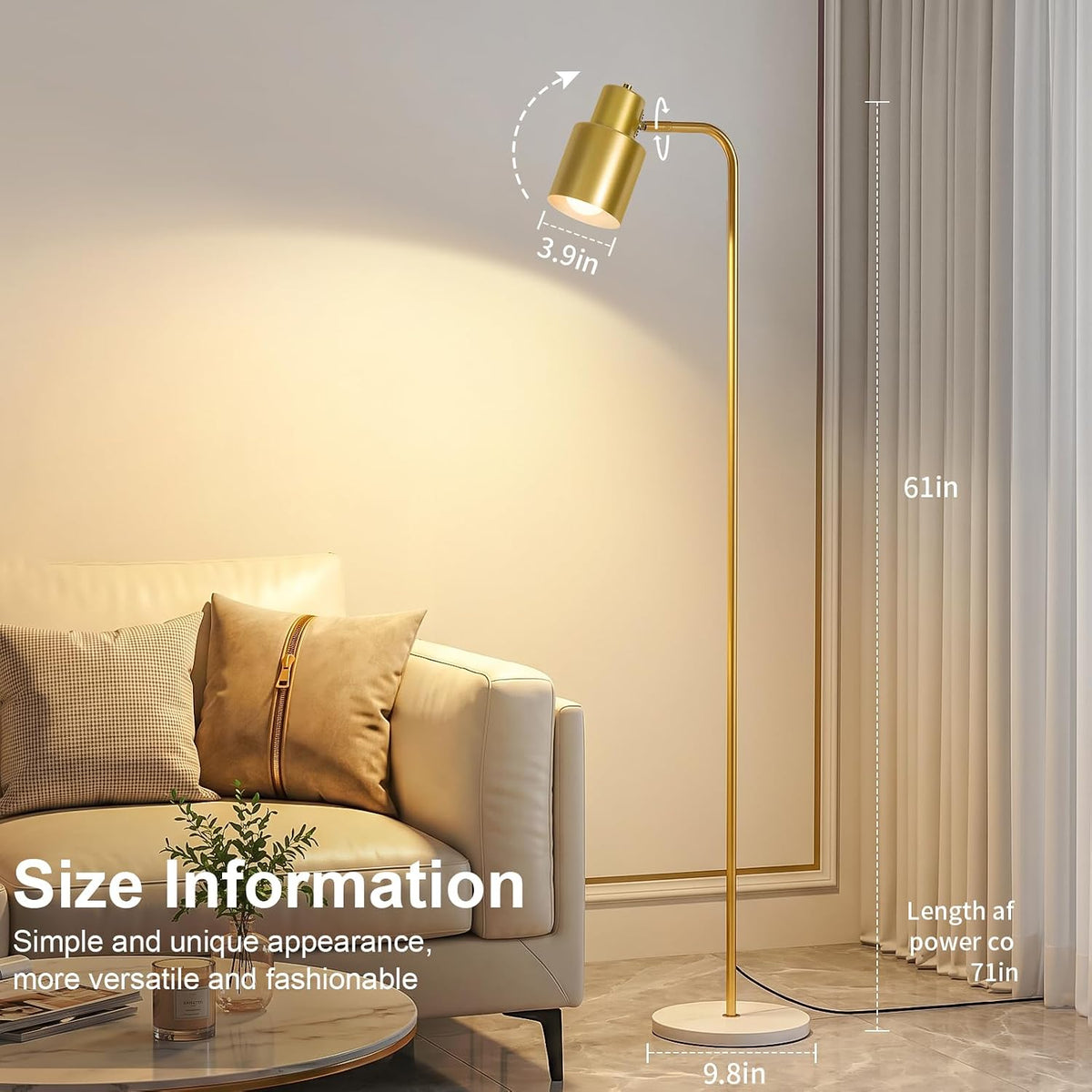 Modern Minimalist Gold Floor Lamp with Three Color Dimming Bulb