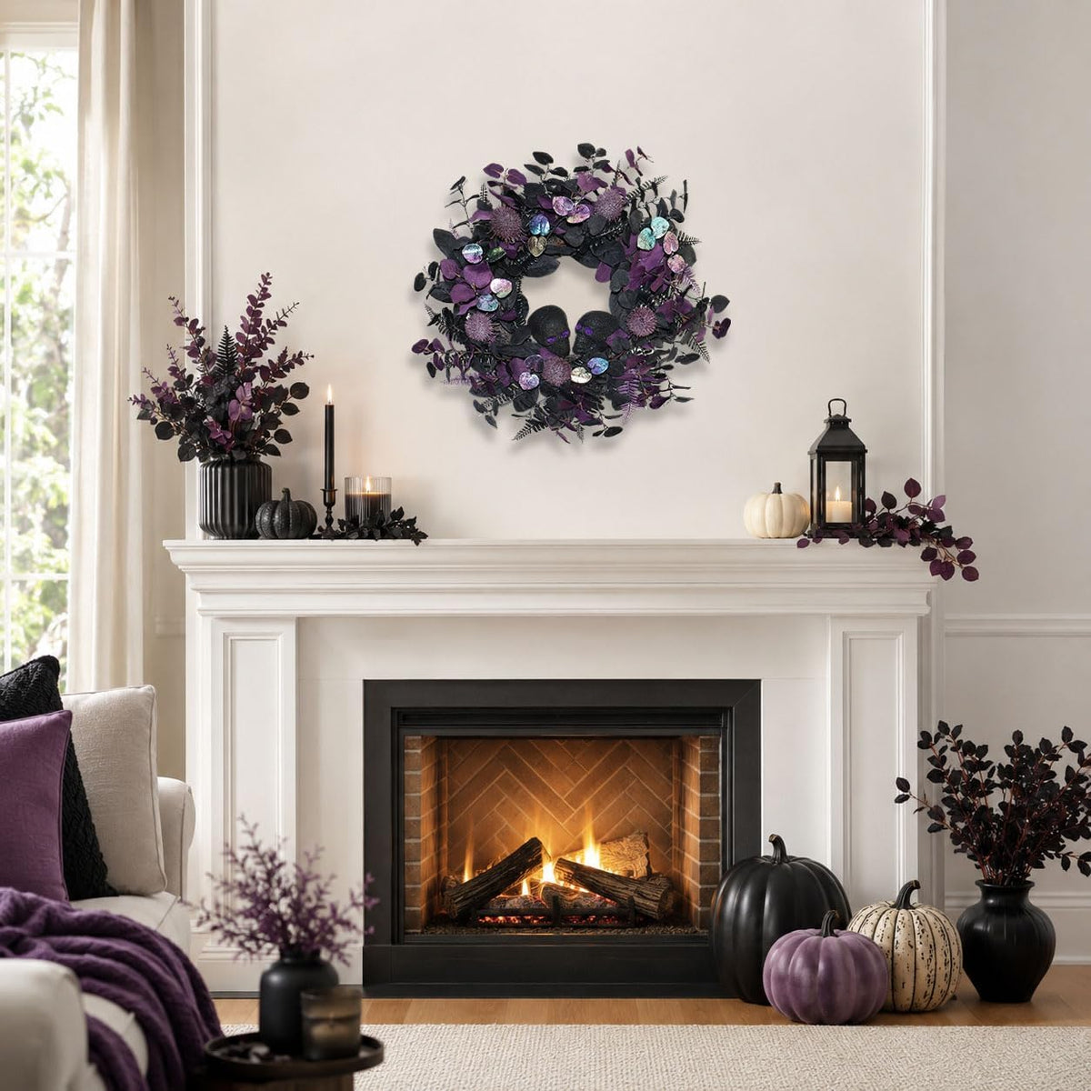 22" Prelit Halloween Wreaths for Front Door with 40 LEDs