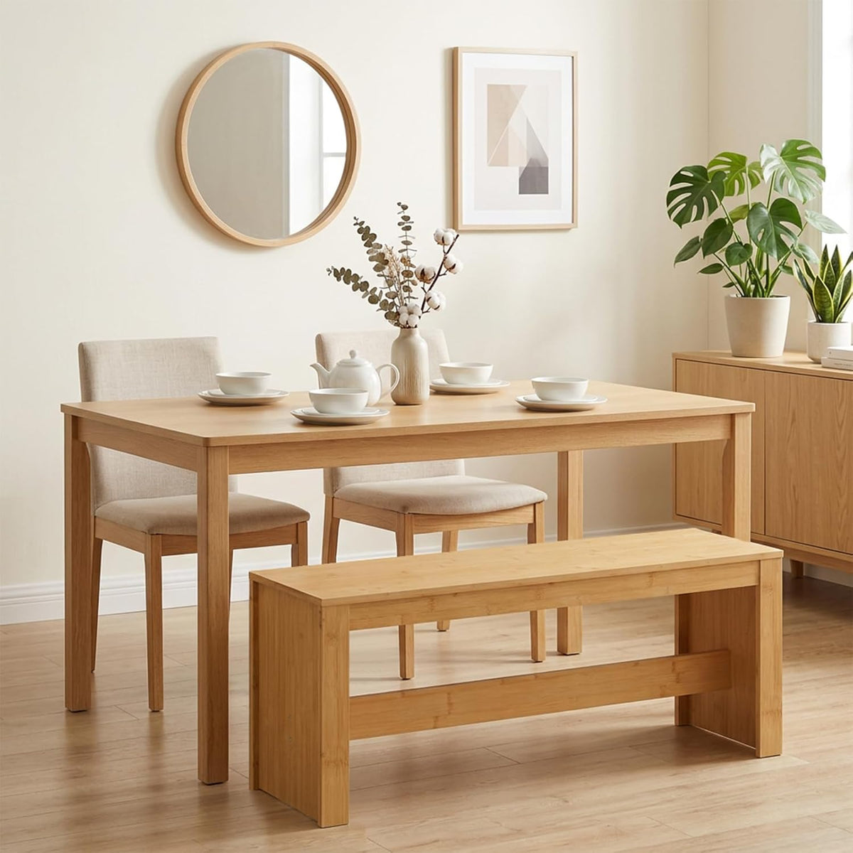MAHANCRIS Entryway Shoe Rack Bench, 35.4 Inch Bamboo Dining Bench